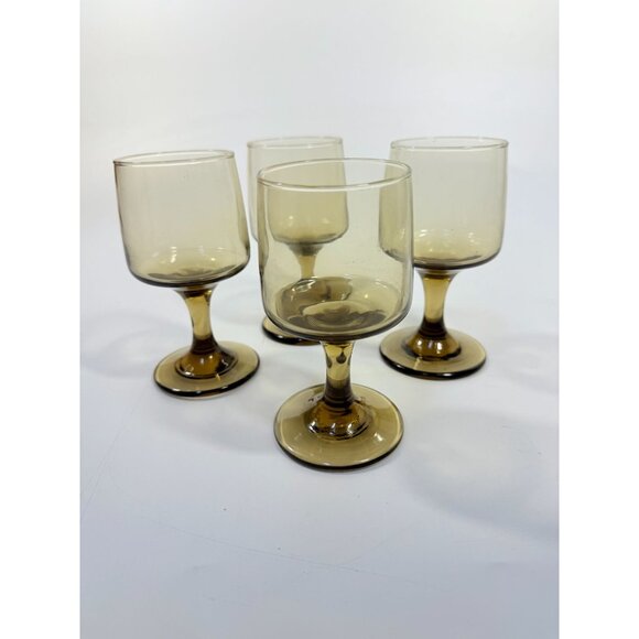 Wine Glasses Water Goblets Goblets Libbey Tawny Accent Smoky Brown Amber Vintage - Picture 2 of 11